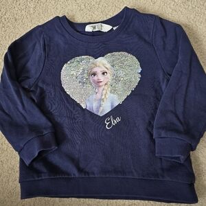 H&M Navy Girls Size 4 Elsa Sequin Heart Sweatshirt